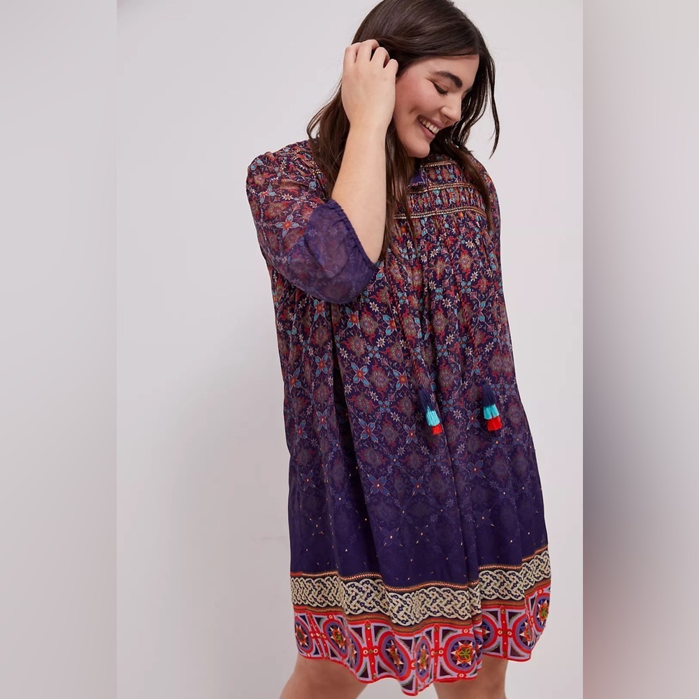 ANTHROPOLOGIE- Tanvi Kedia Corinna Tunic Dress Boho Beaded Tassel Mini - Picture 6 of 16